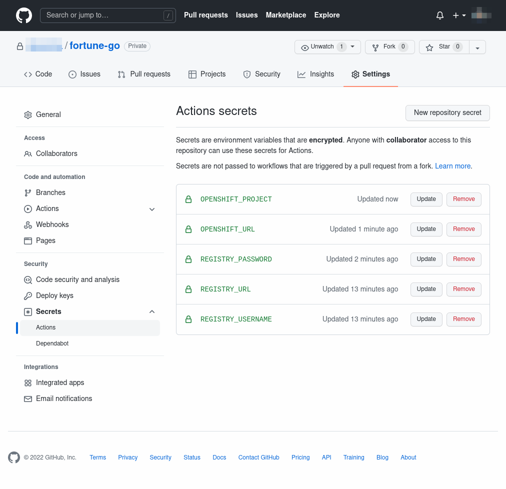 github actions secrets