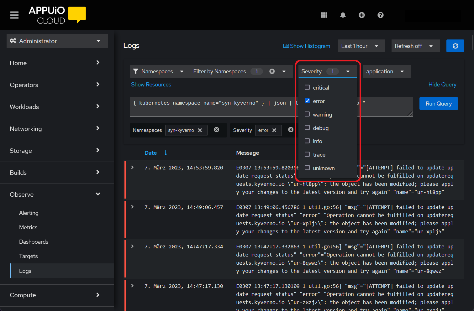 error logs